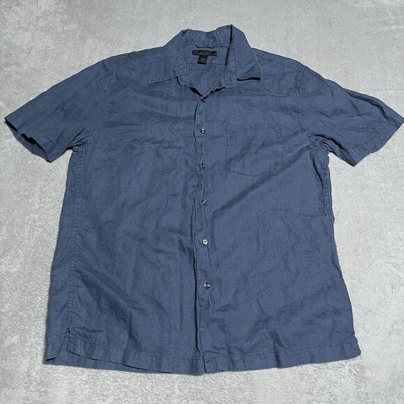 Express Other - Express Shirt Mens Large‎ Blue Short Sleeve Linen Collared Camp Button Up